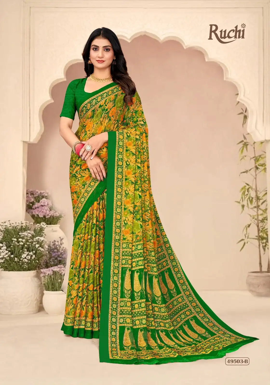 Ruchi Sarees Crafted With Chiffon Fabric Offer A Lightweight And Elegant Drape Perfect For Formal Occasions
