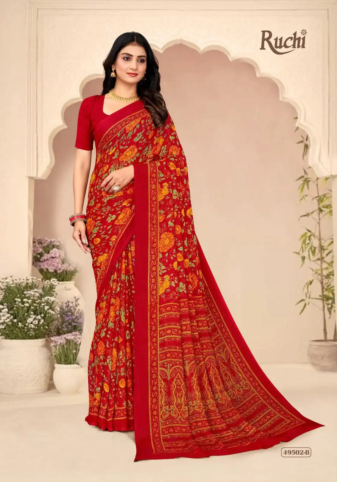 Ruchi Sarees Crafted With Chiffon Fabric Offer A Lightweight And Elegant Drape Perfect For Formal Occasions