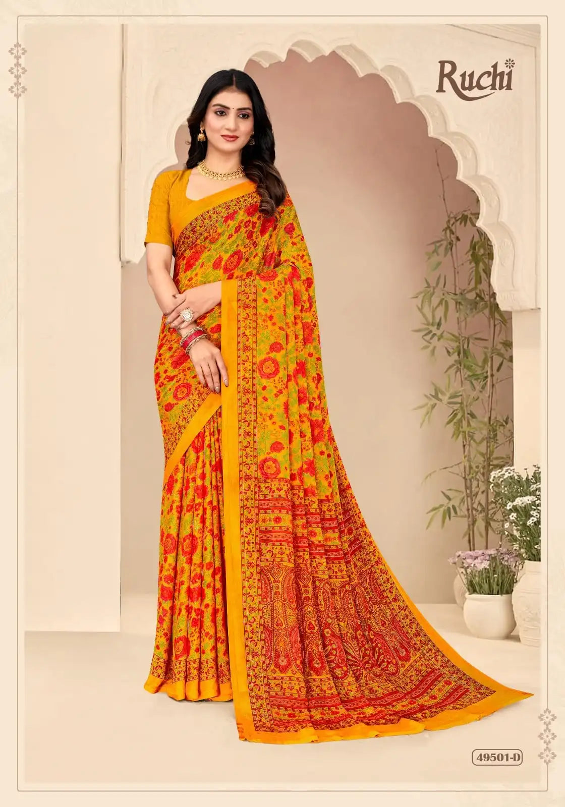 Ruchi Sarees Crafted With Chiffon Fabric Offer A Lightweight And Elegant Drape Perfect For Formal Occasions