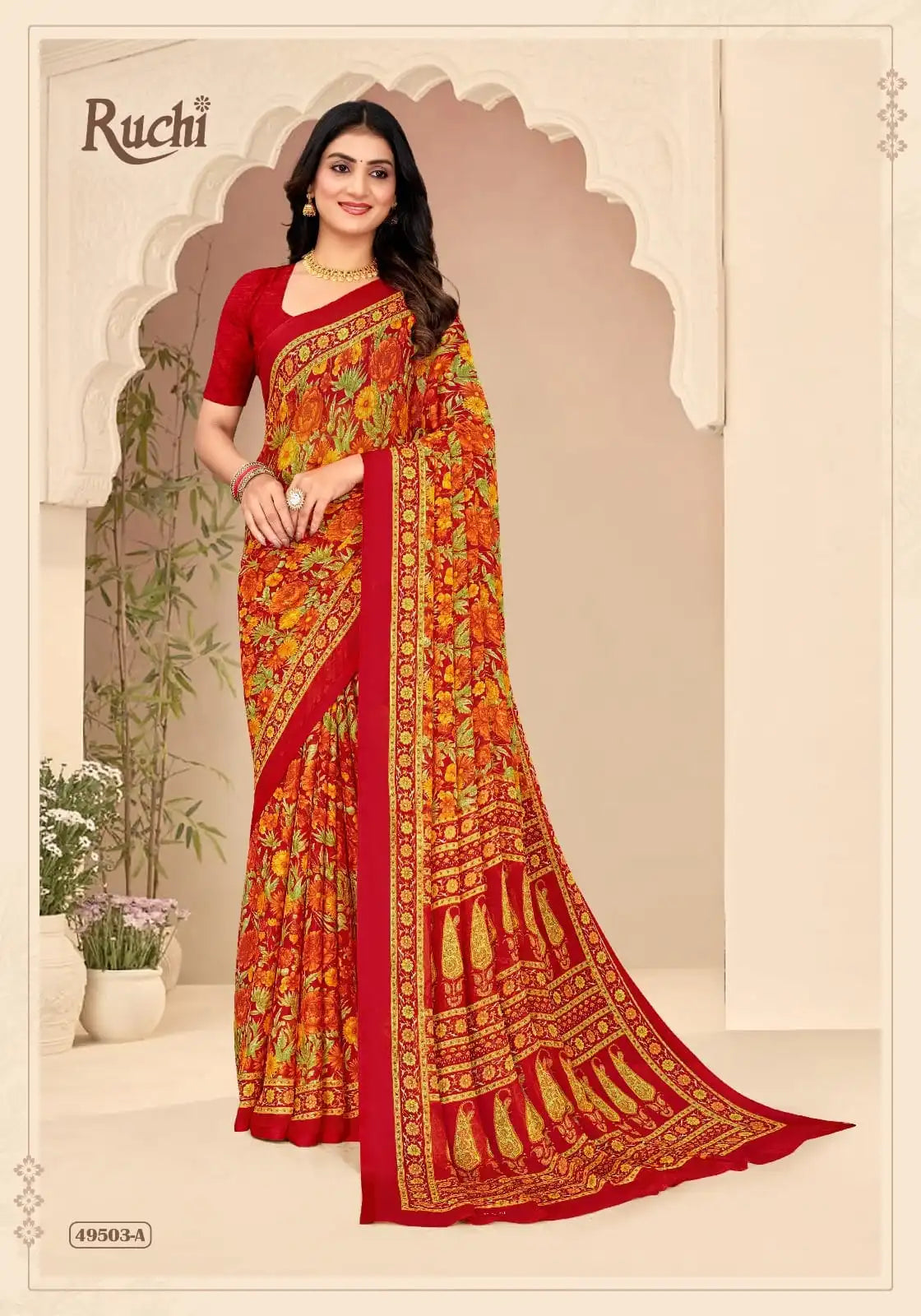 Ruchi Sarees Crafted With Chiffon Fabric Offer A Lightweight And Elegant Drape Perfect For Formal Occasions