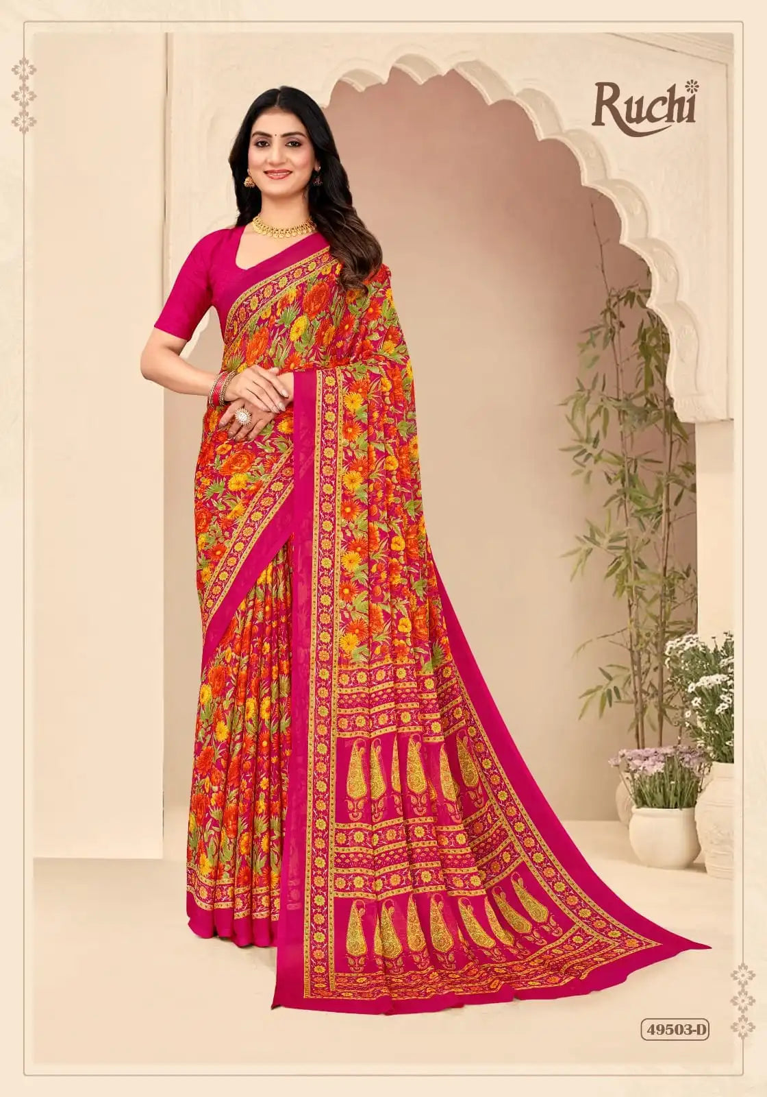Ruchi Sarees Crafted With Chiffon Fabric Offer A Lightweight And Elegant Drape Perfect For Formal Occasions