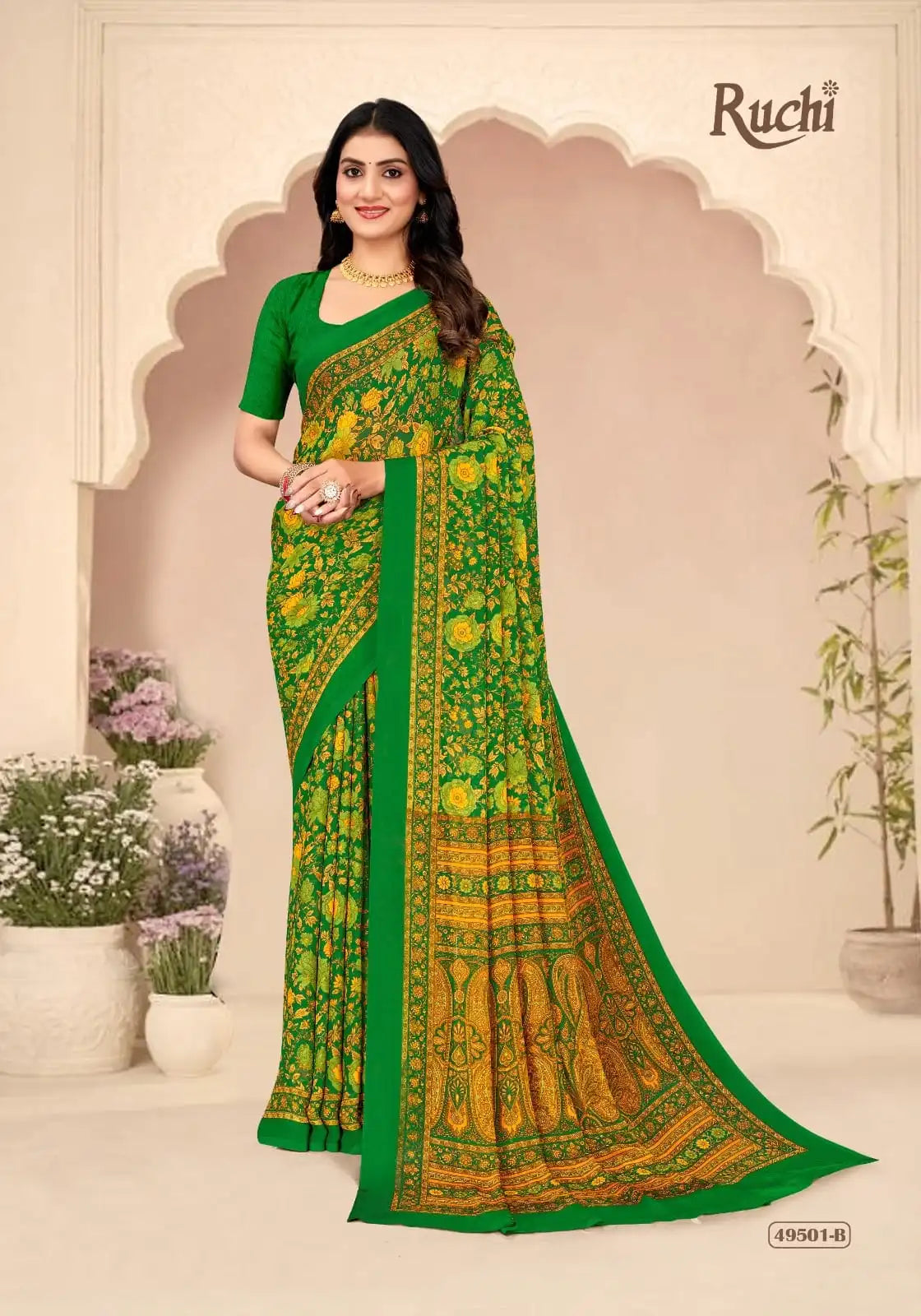 Ruchi Sarees Crafted With Chiffon Fabric Offer A Lightweight And Elegant Drape Perfect For Formal Occasions