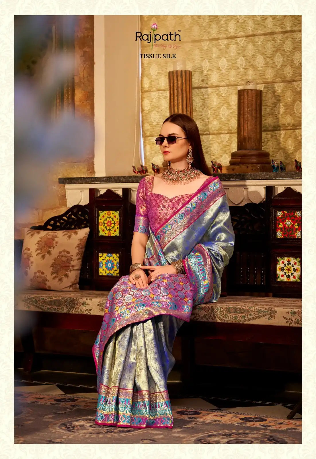 RajPath Fabrics Sarees Crafted From Tissue Silk Offer A Luxurious Blend Of Sheen And Lightweight Comfort