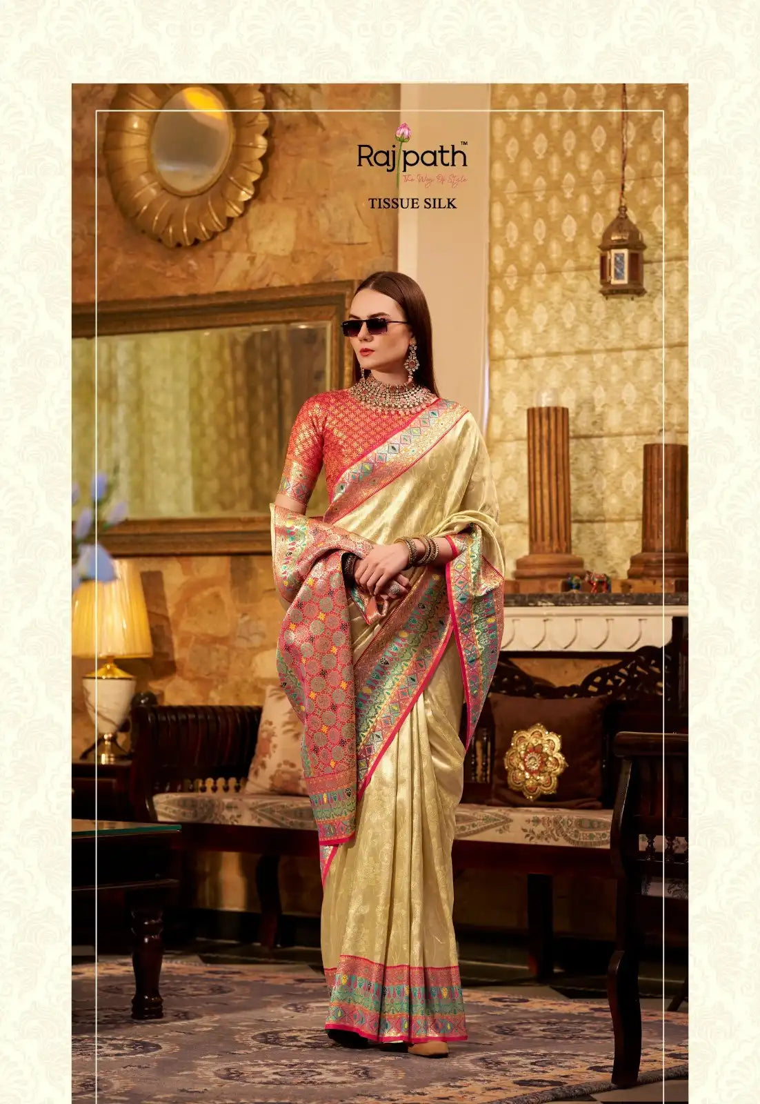 RajPath Fabrics Sarees Crafted From Tissue Silk Offer A Luxurious Blend Of Sheen And Lightweight Comfort