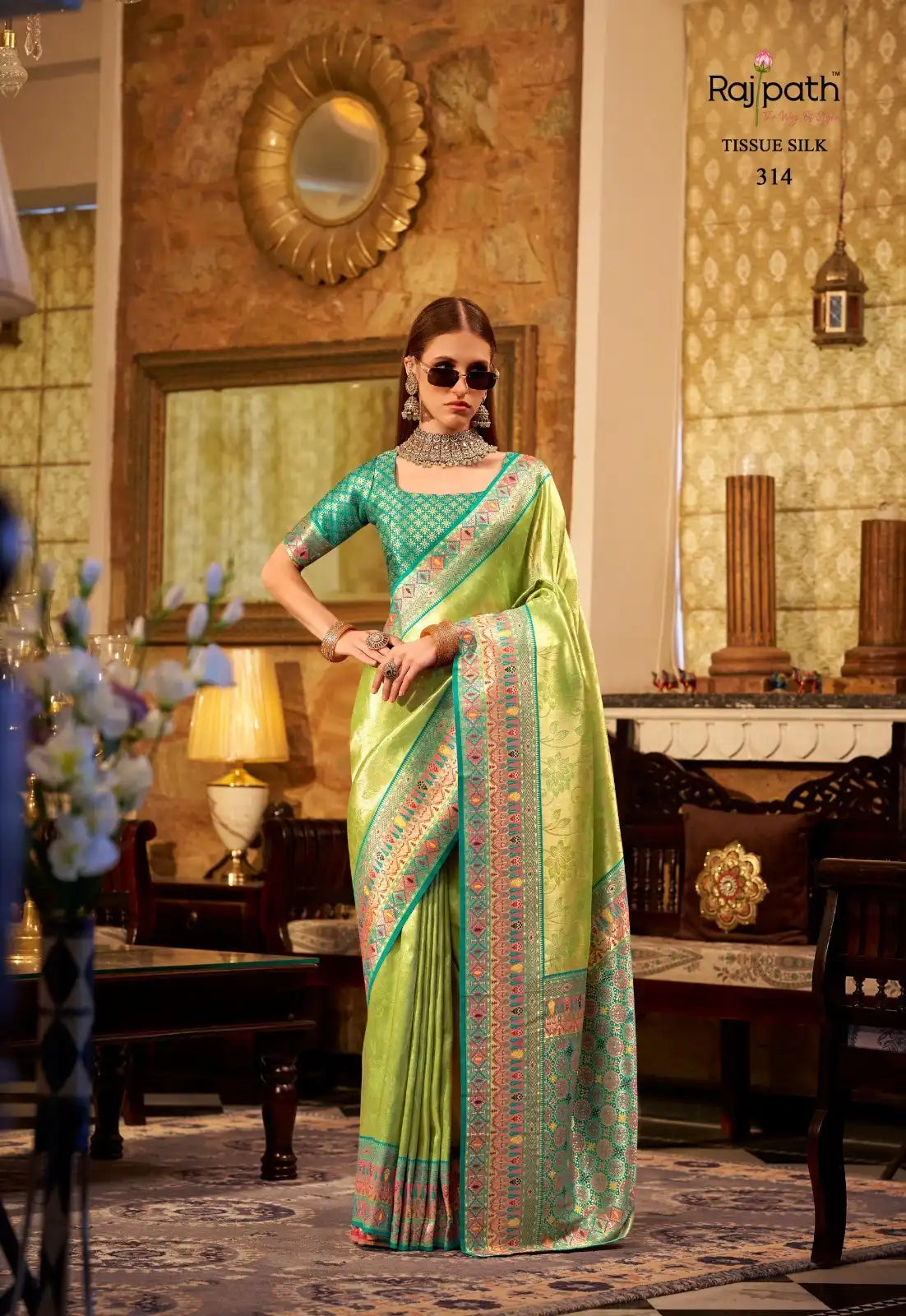 RajPath Fabrics Sarees Crafted From Tissue Silk Offer A Luxurious Blend Of Sheen And Lightweight Comfort