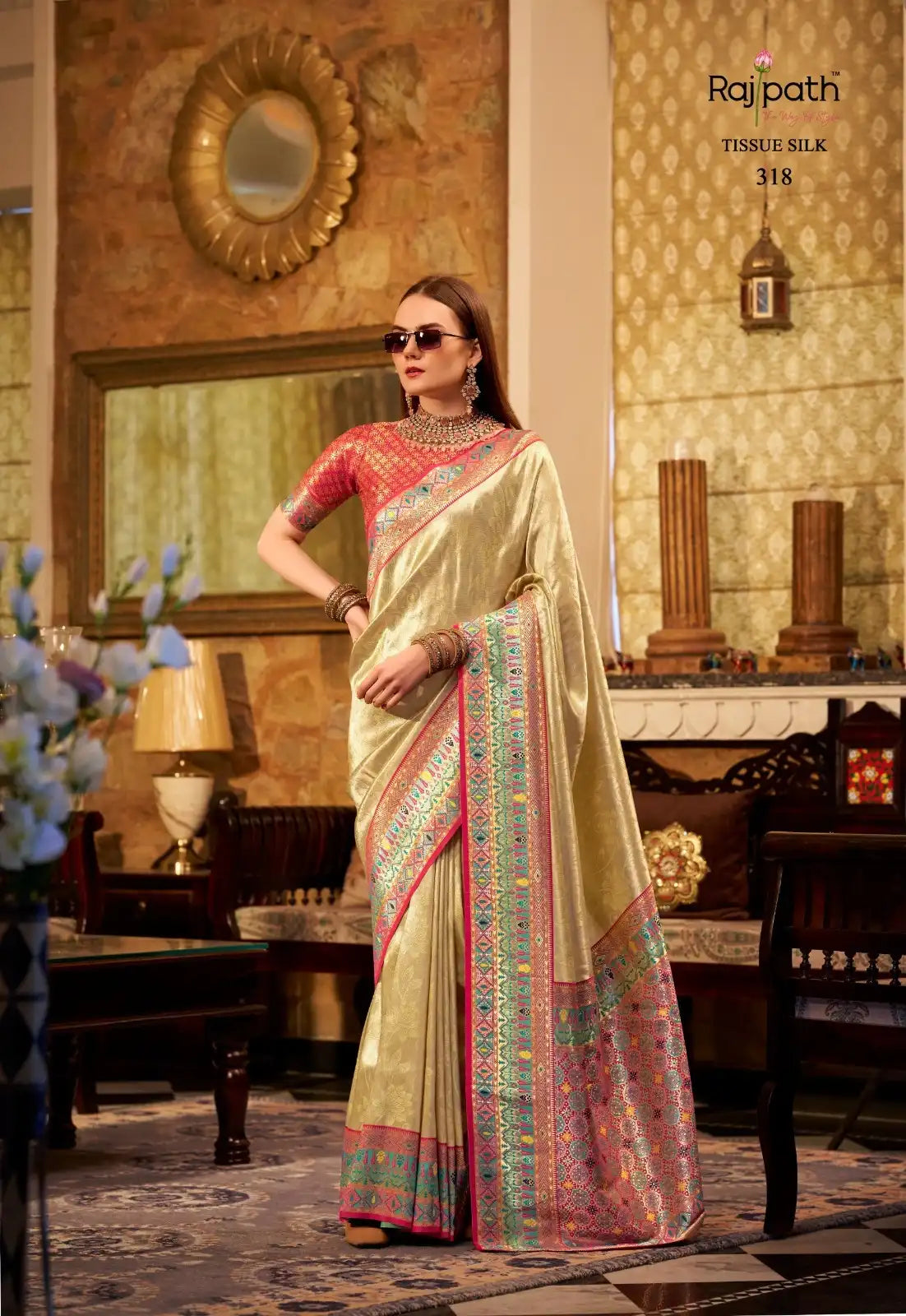 RajPath Fabrics Sarees Crafted From Tissue Silk Offer A Luxurious Blend Of Sheen And Lightweight Comfort