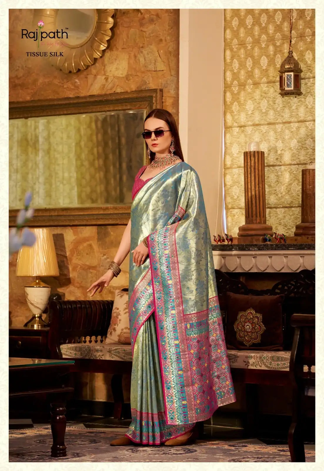RajPath Fabrics Sarees Crafted From Tissue Silk Offer A Luxurious Blend Of Sheen And Lightweight Comfort
