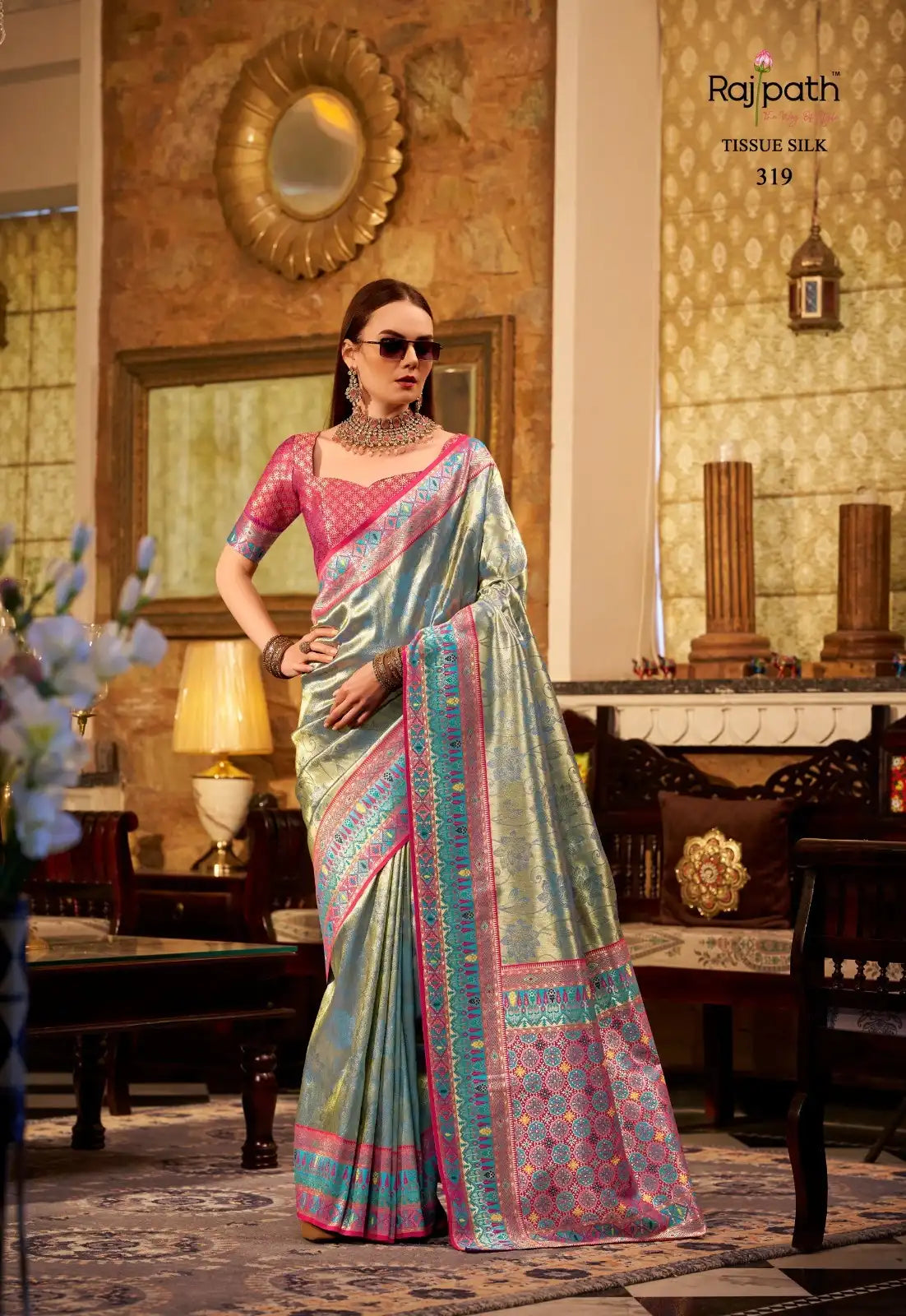 RajPath Fabrics Sarees Crafted From Tissue Silk Offer A Luxurious Blend Of Sheen And Lightweight Comfort