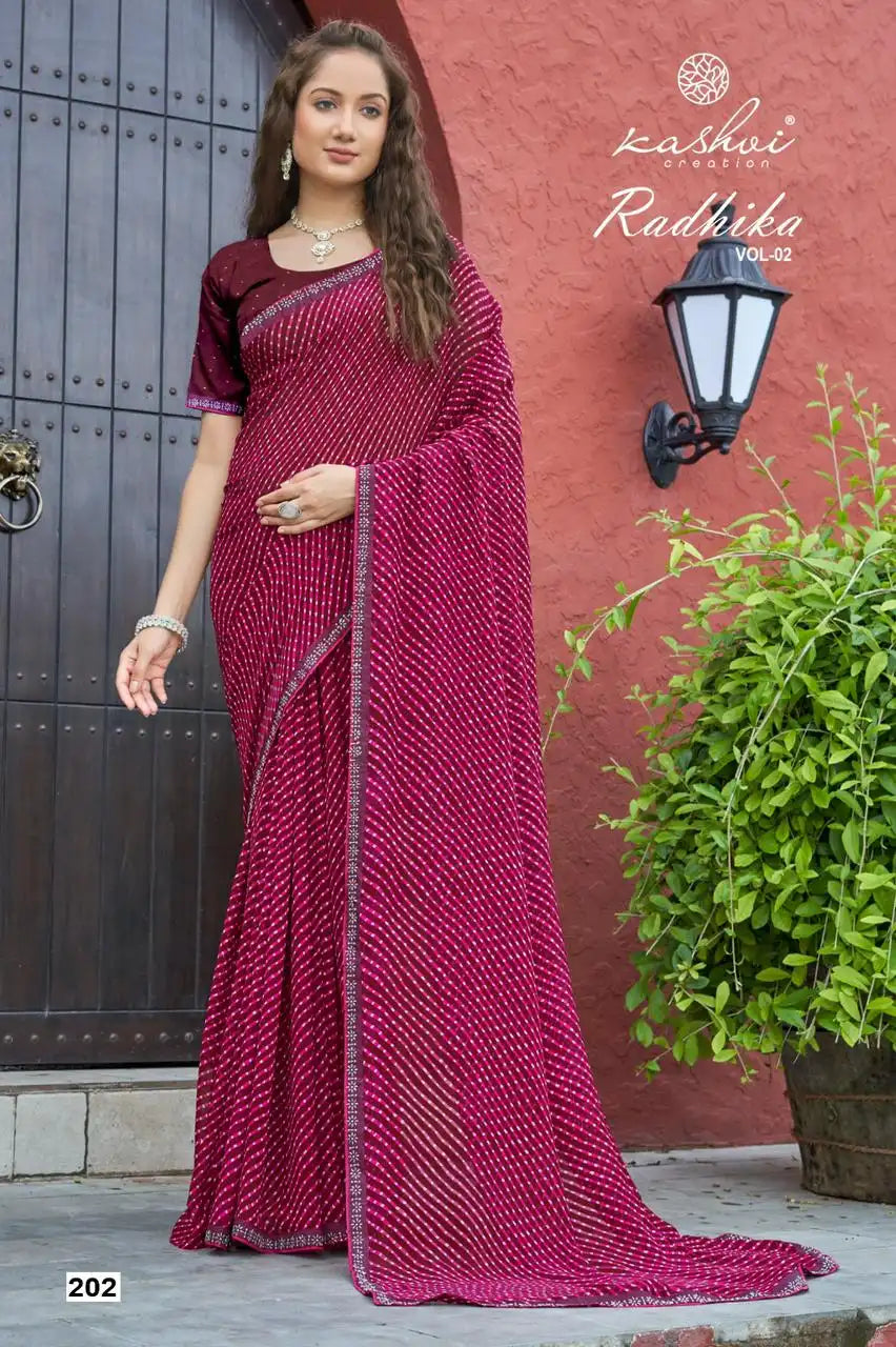 Kashvi Creation Presents A Sophisticated Saree Crafted From Mono Georgette Offering A Smooth And Elegant Drape