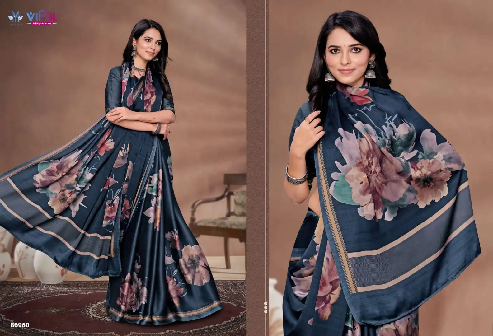 The Vipul Sareein Satin Silk Combines Traditional Craftsmanship With A Lustrous Smooth Fabric