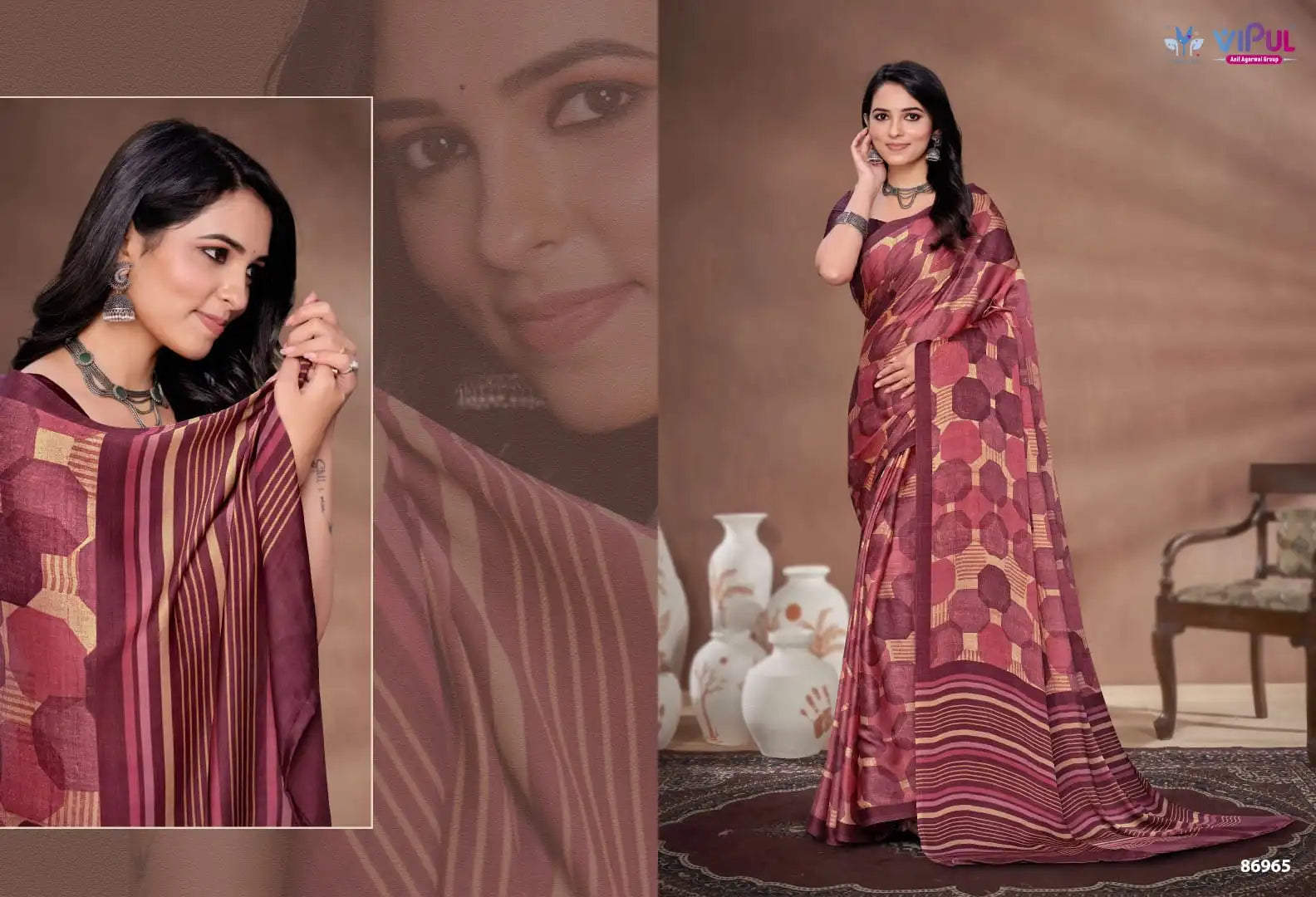 The Vipul Sareein Satin Silk Combines Traditional Craftsmanship With A Lustrous Smooth Fabric