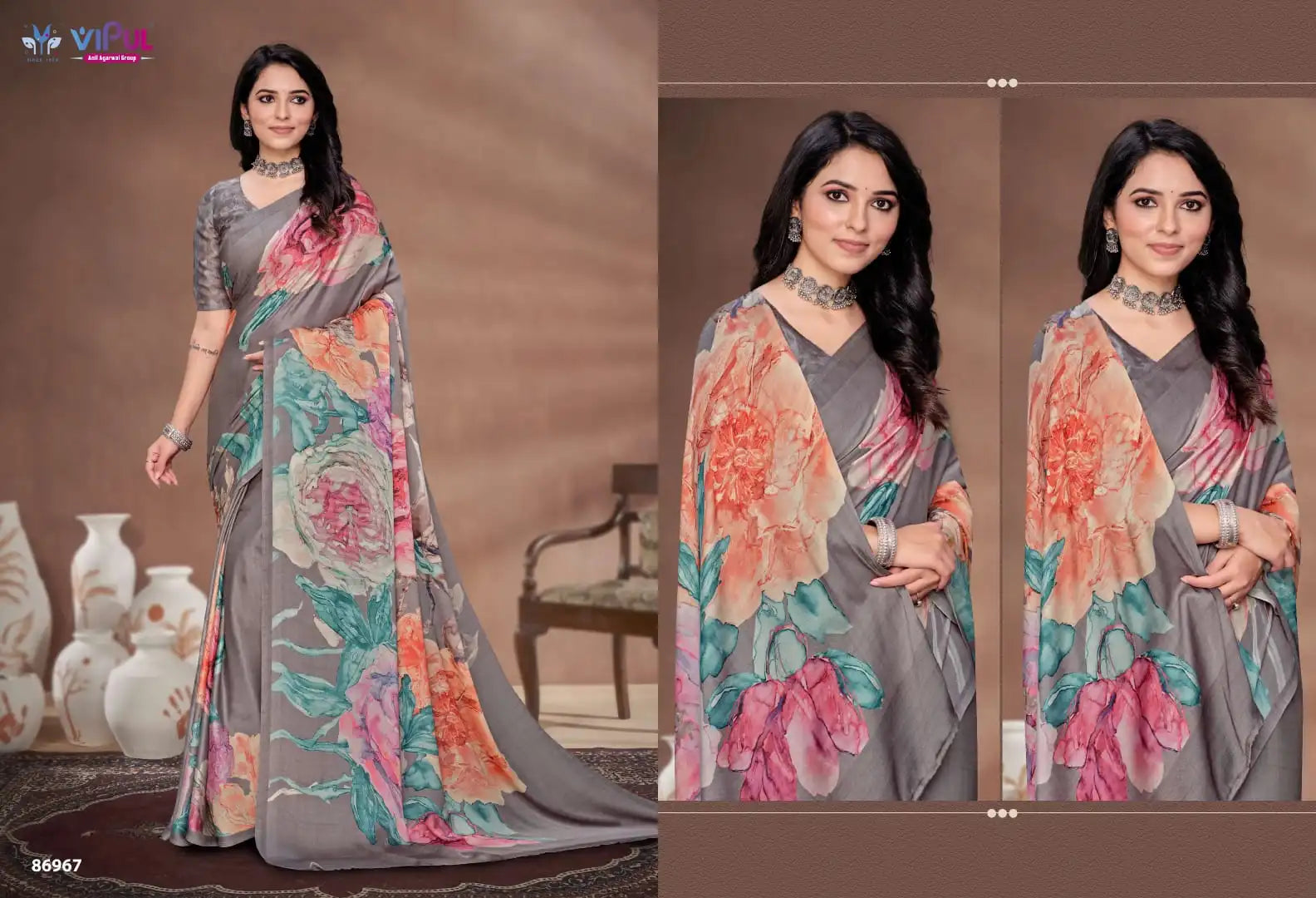 The Vipul Sareein Satin Silk Combines Traditional Craftsmanship With A Lustrous Smooth Fabric