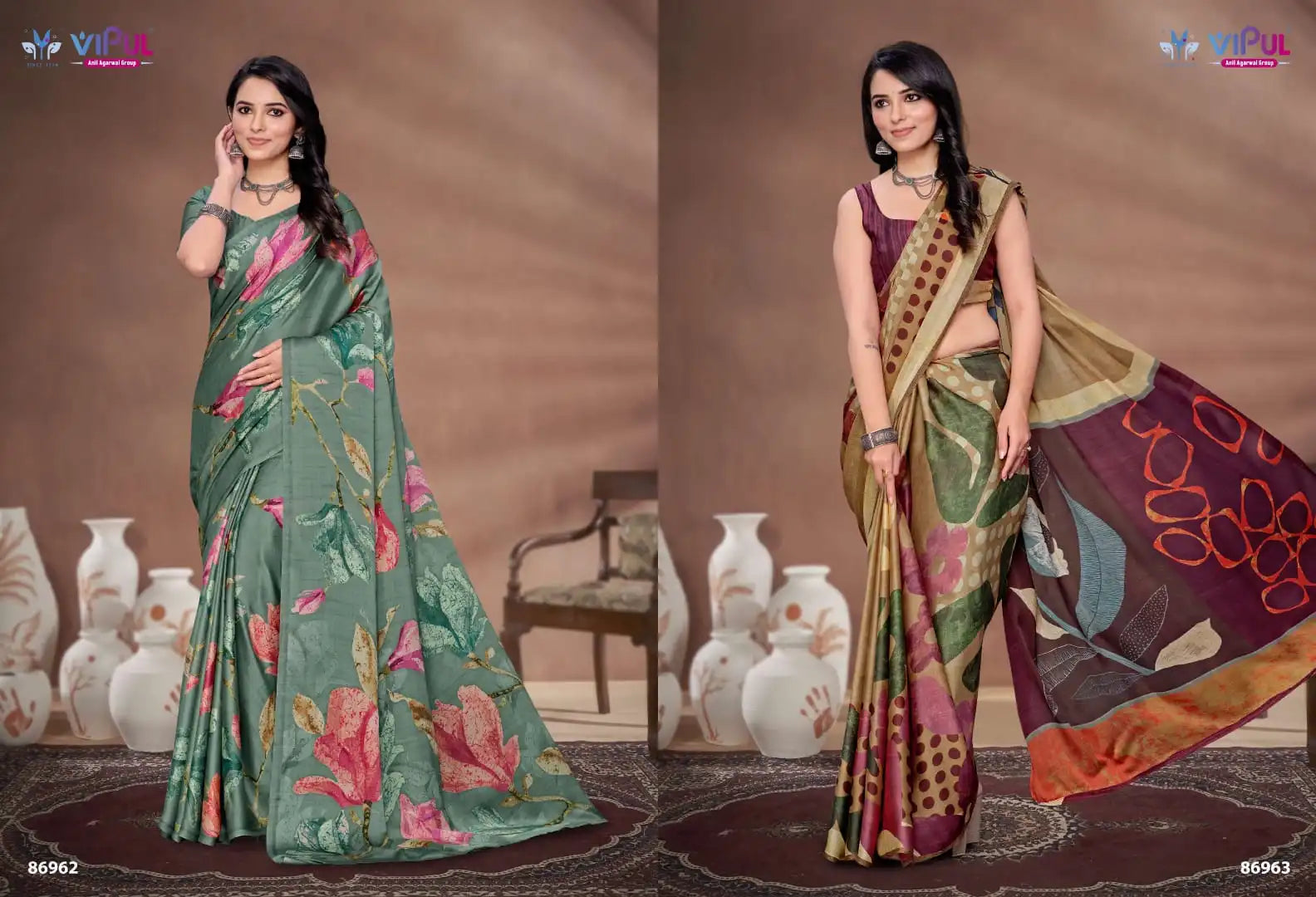 The Vipul Sareein Satin Silk Combines Traditional Craftsmanship With A Lustrous Smooth Fabric