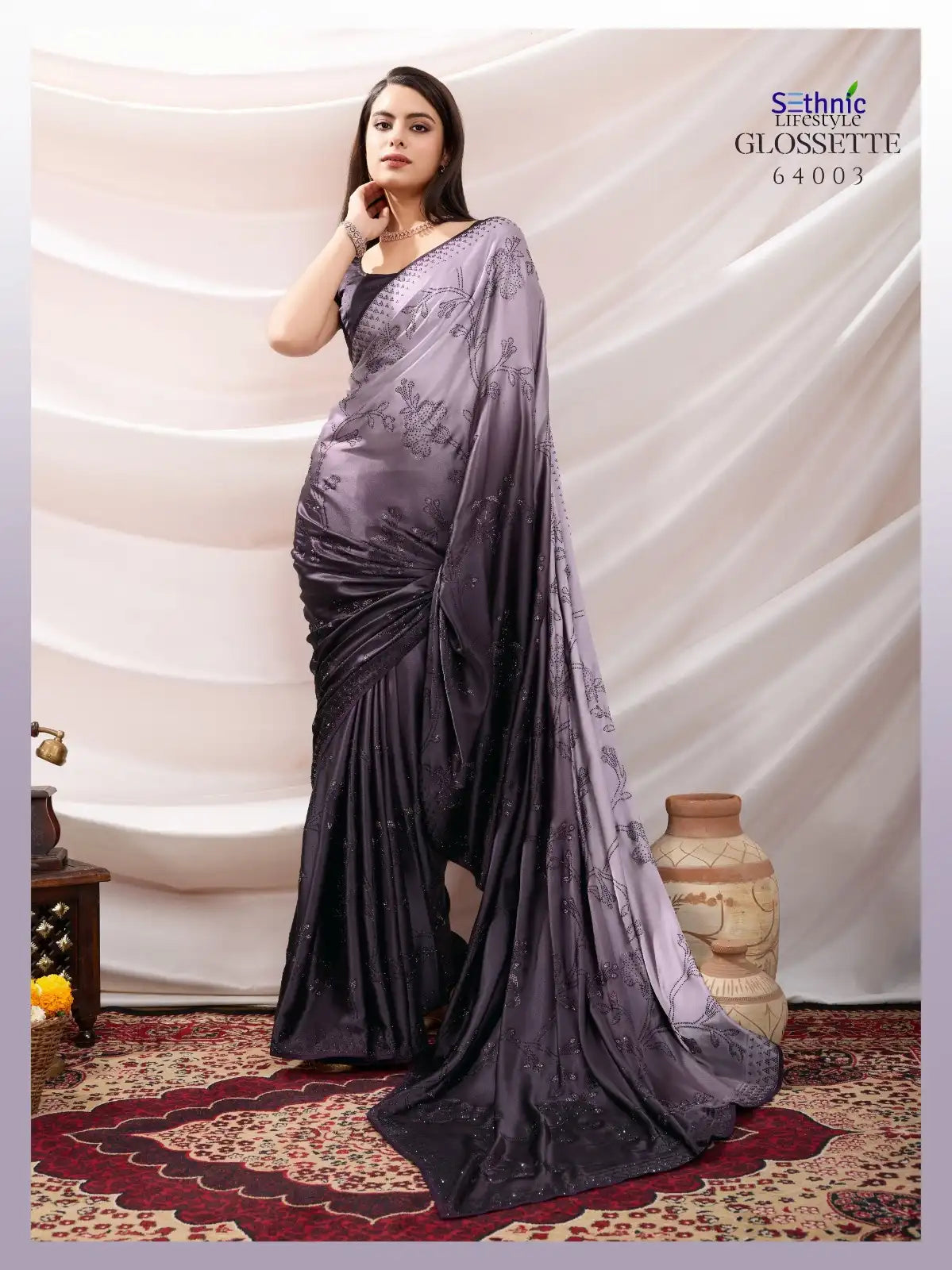 SETHNIC Sarees Crafted From Shaded Japan Satin Combine Exquisite Craftsmanship