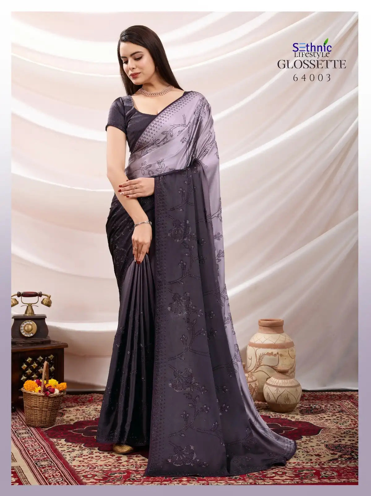 SETHNIC Sarees Crafted From Shaded Japan Satin Combine Exquisite Craftsmanship