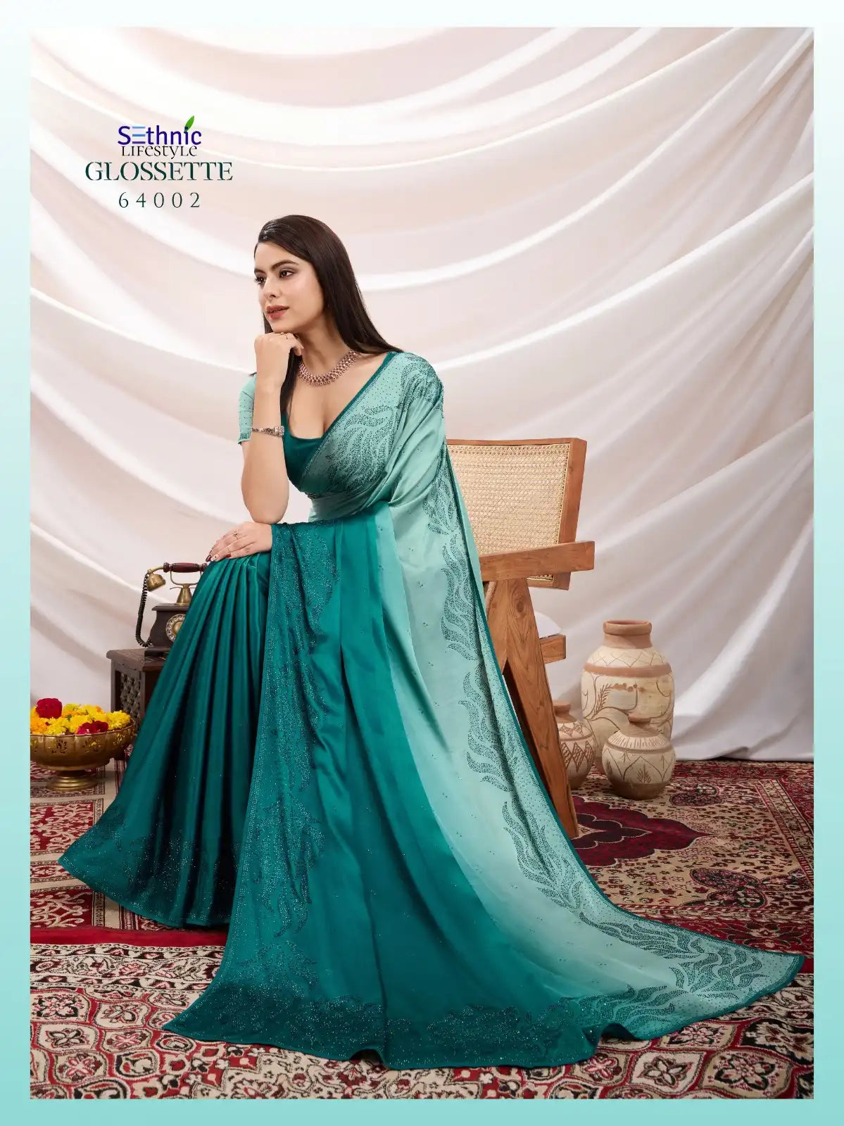 SETHNIC Sarees Crafted From Shaded Japan Satin Combine Exquisite Craftsmanship