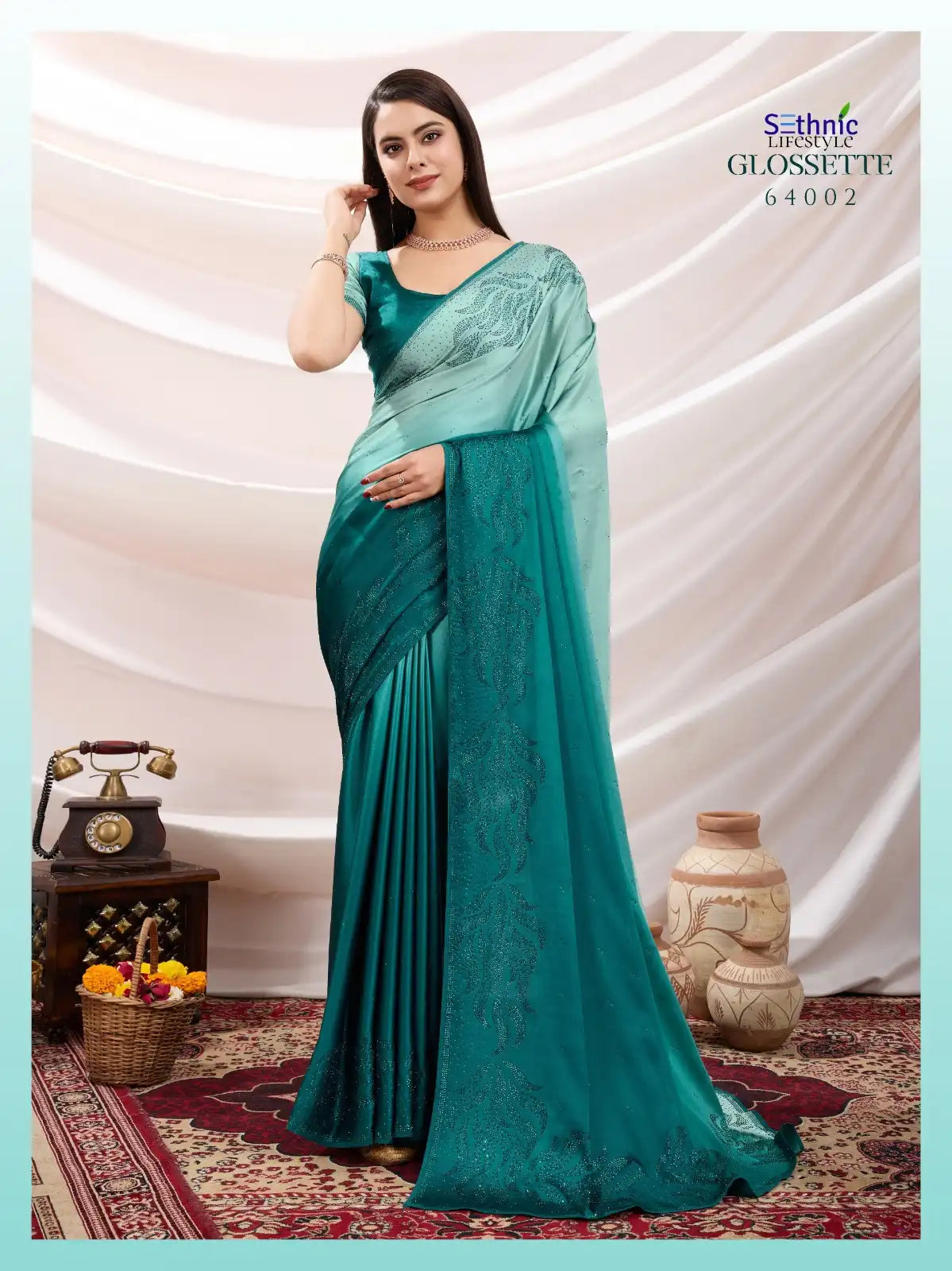 SETHNIC Sarees Crafted From Shaded Japan Satin Combine Exquisite Craftsmanship