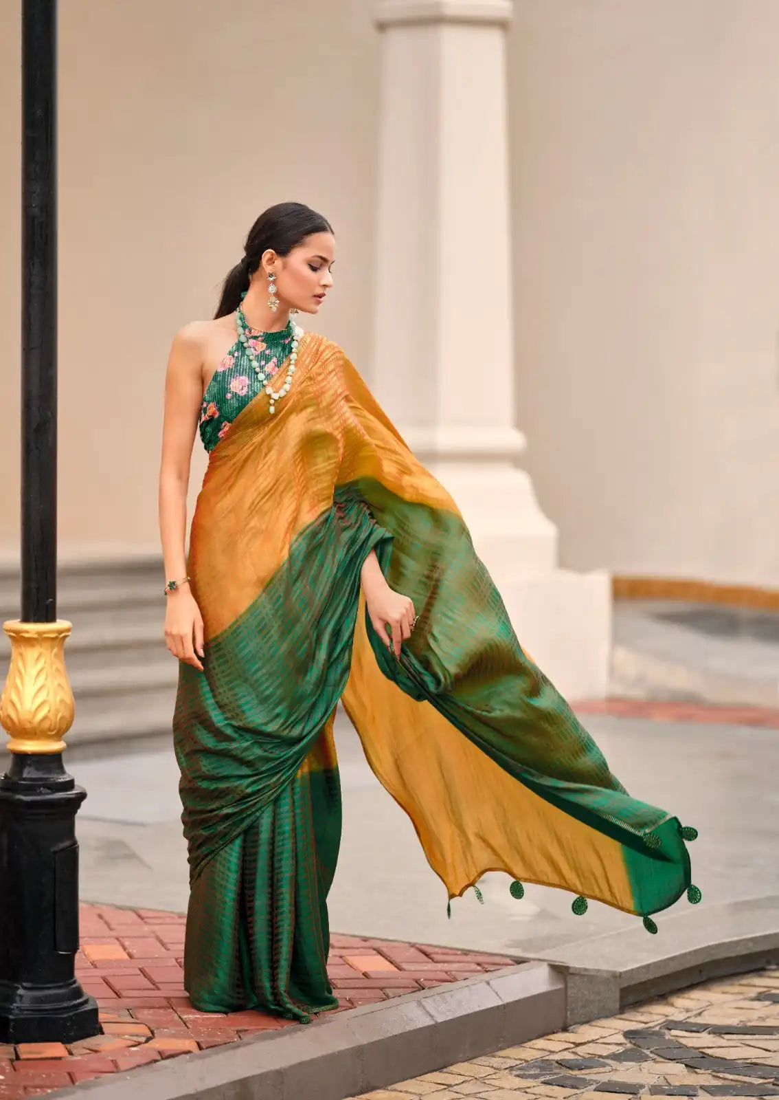 S.R Sarees Showcase Exquisite Craftsmanship With A Swarovski Border That Enhances The Saree’s Elegance