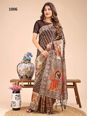ASTITA sarees Crafted From Linen Cotton Combine The Natural Breathability Of Linen With The Softness Of Cotton
