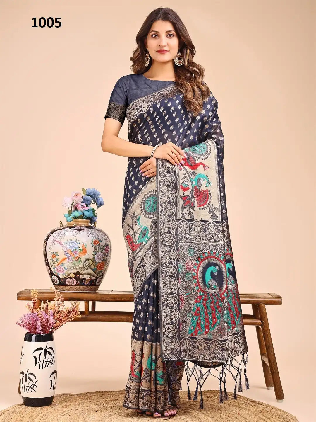 ASTITA sarees Crafted From Linen Cotton Combine The Natural Breathability Of Linen With The Softness Of Cotton