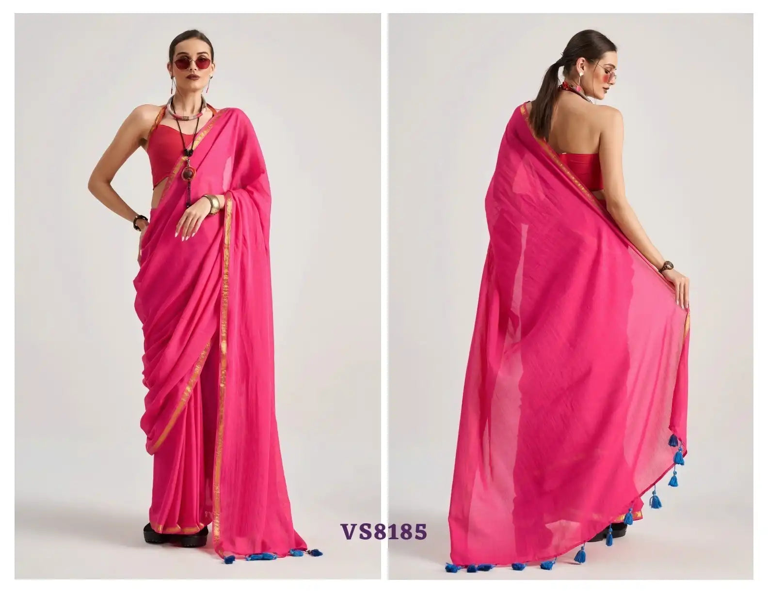 The MONO.POLEY Saree Features Premium Viscose Mul Fabric Known For Its Lightweight And Smooth Texture