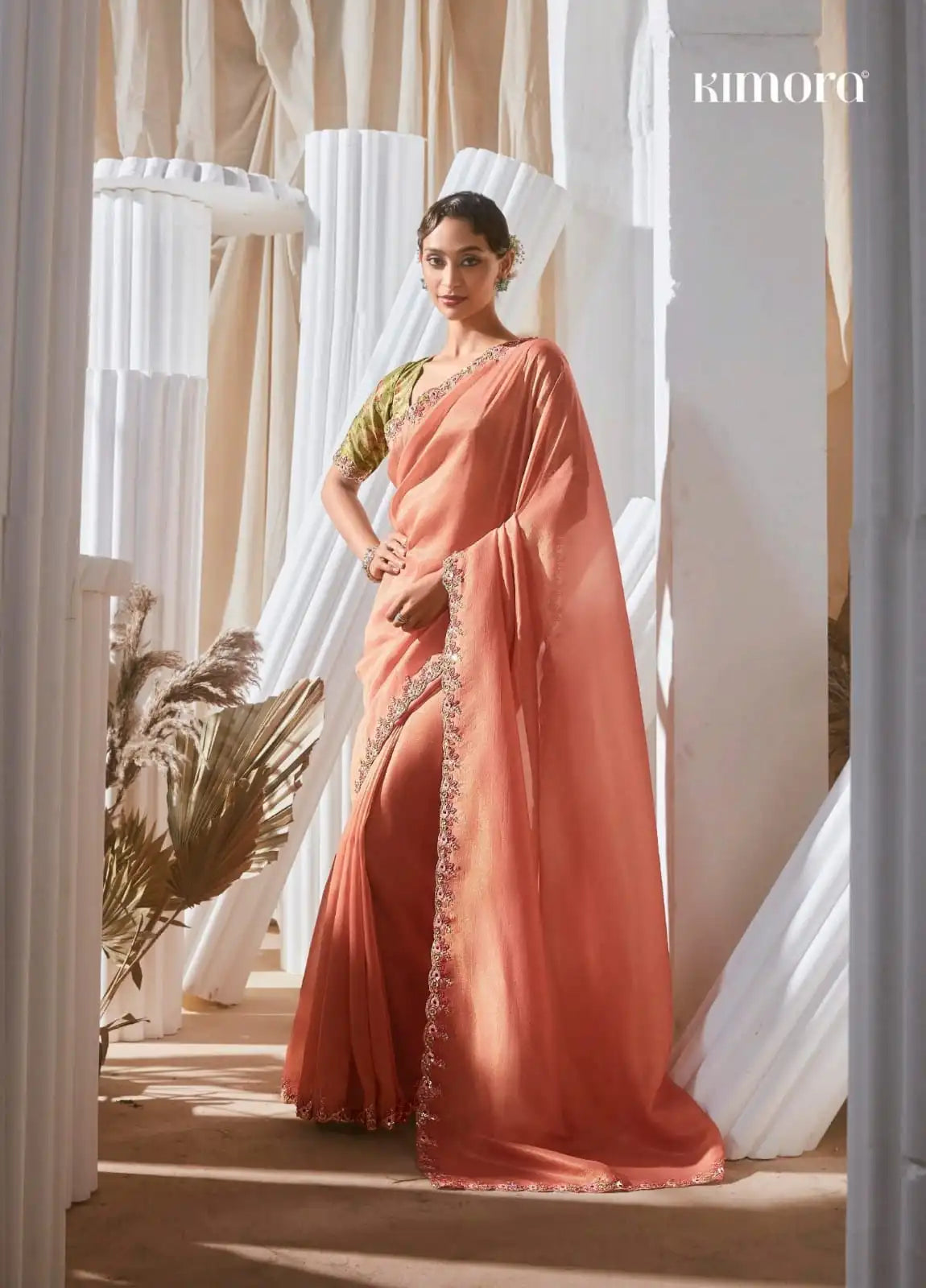Kimora Sarees Crafted From Pure Fancy Tissue Fabric Offer A Luxurious Drape And Subtle Sheen