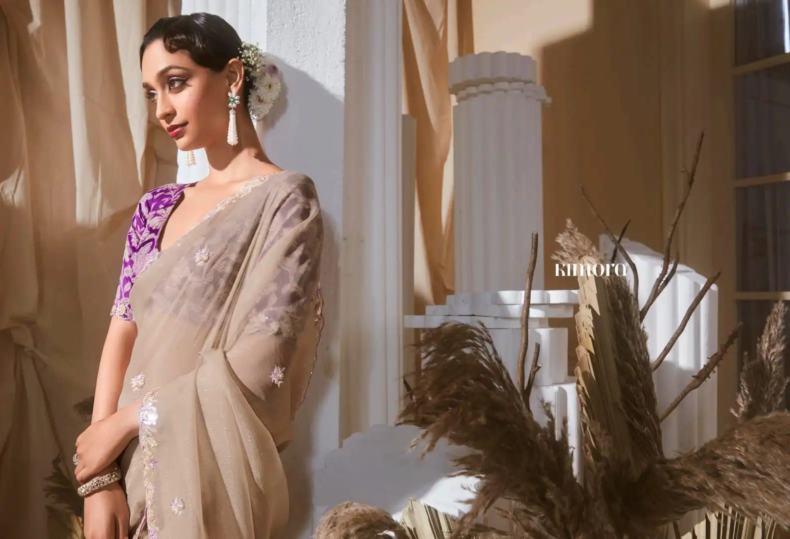 Kimora Sarees Crafted From Pure Fancy Tissue Fabric Offer A Luxurious Drape And Subtle Sheen