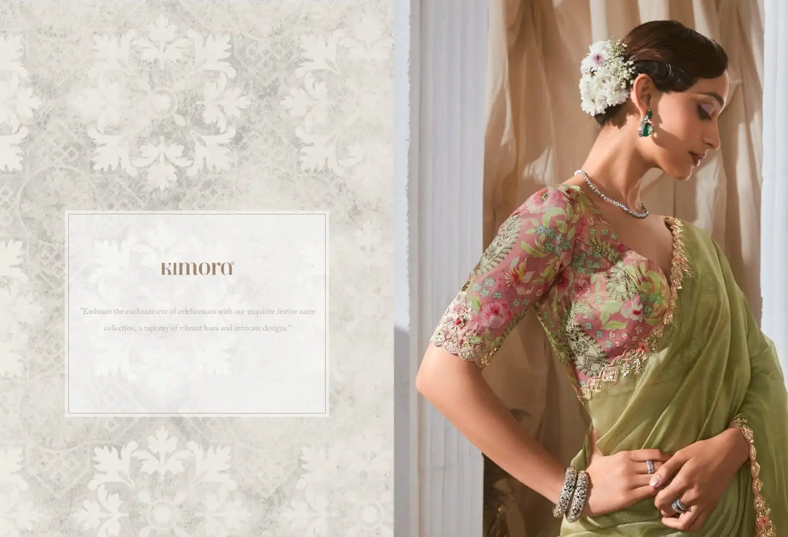 Kimora Sarees Crafted From Pure Fancy Tissue Fabric Offer A Luxurious Drape And Subtle Sheen