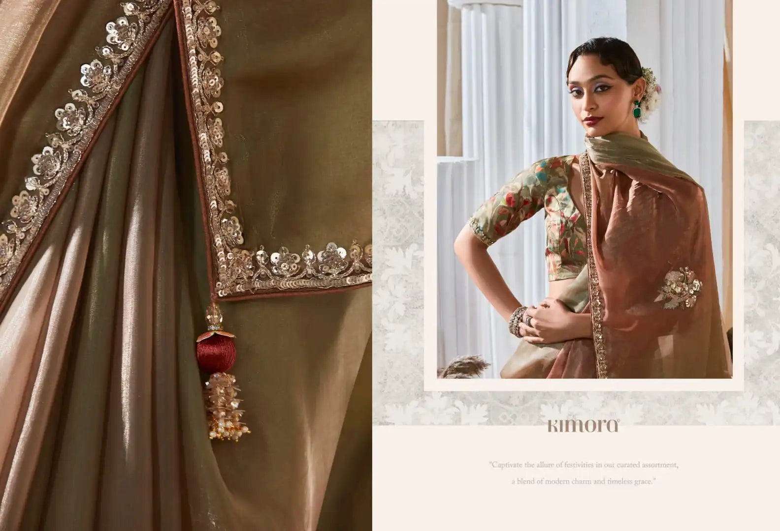 Kimora Sarees Crafted From Pure Fancy Tissue Fabric Offer A Luxurious Drape And Subtle Sheen