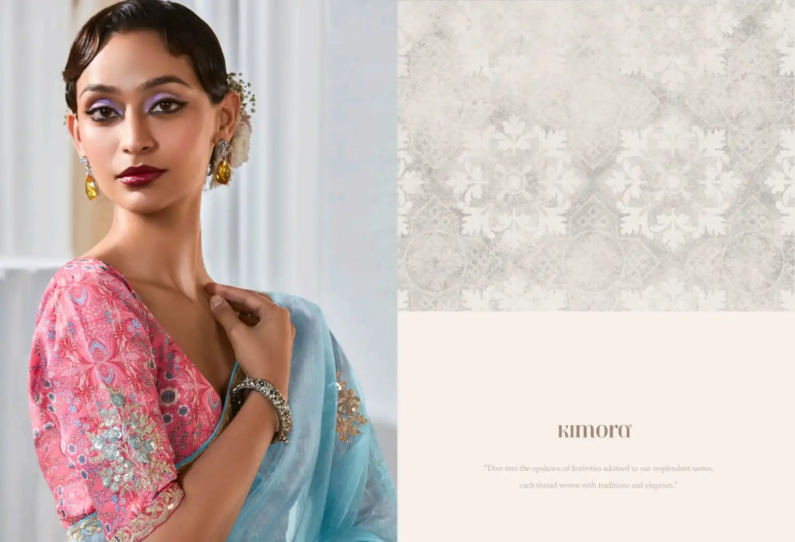 Kimora Sarees Crafted From Pure Fancy Tissue Fabric Offer A Luxurious Drape And Subtle Sheen