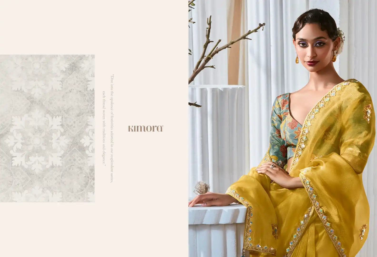 Kimora Sarees Crafted From Pure Fancy Tissue Fabric Offer A Luxurious Drape And Subtle Sheen