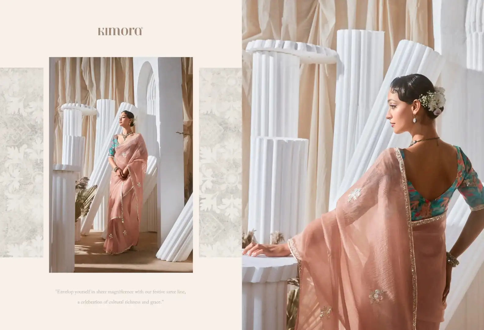 Kimora Sarees Crafted From Pure Fancy Tissue Fabric Offer A Luxurious Drape And Subtle Sheen
