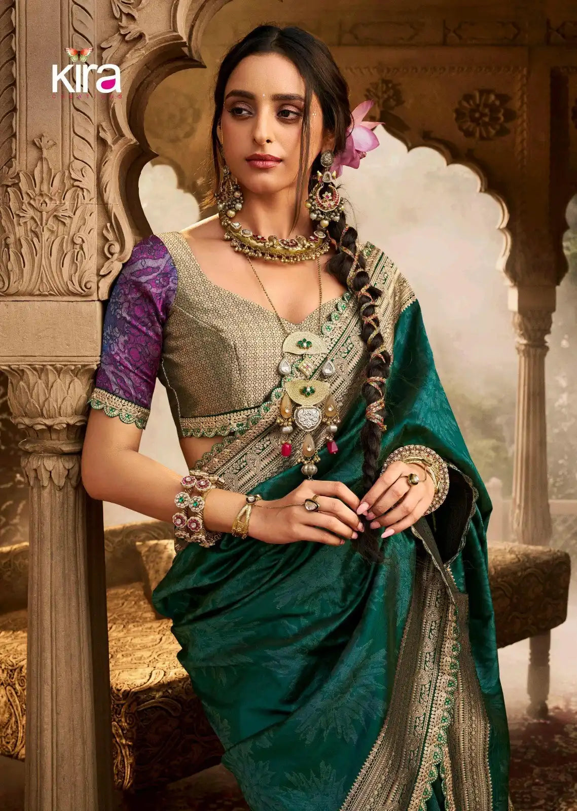 Kira Sarees Feature Luxurious Soft Banarasi Silk Fabric Renowned For Its Rich Texture And Elegant Sheen