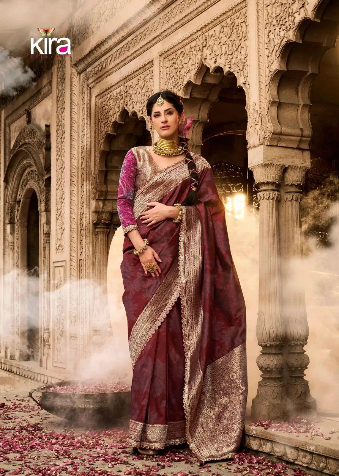 Kira Sarees Feature Luxurious Soft Banarasi Silk Fabric Renowned For Its Rich Texture And Elegant Sheen