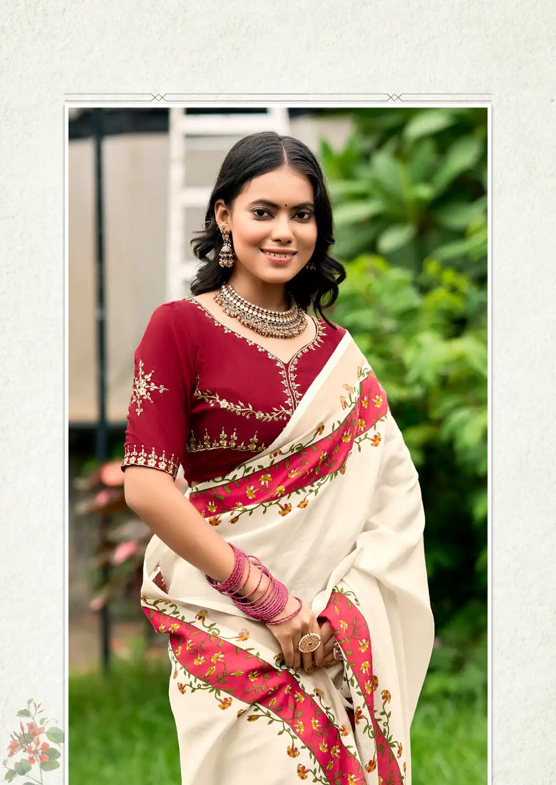 SR Saree Features A Refined Tussar silk border that adds a subtle texture and richness to the fabric