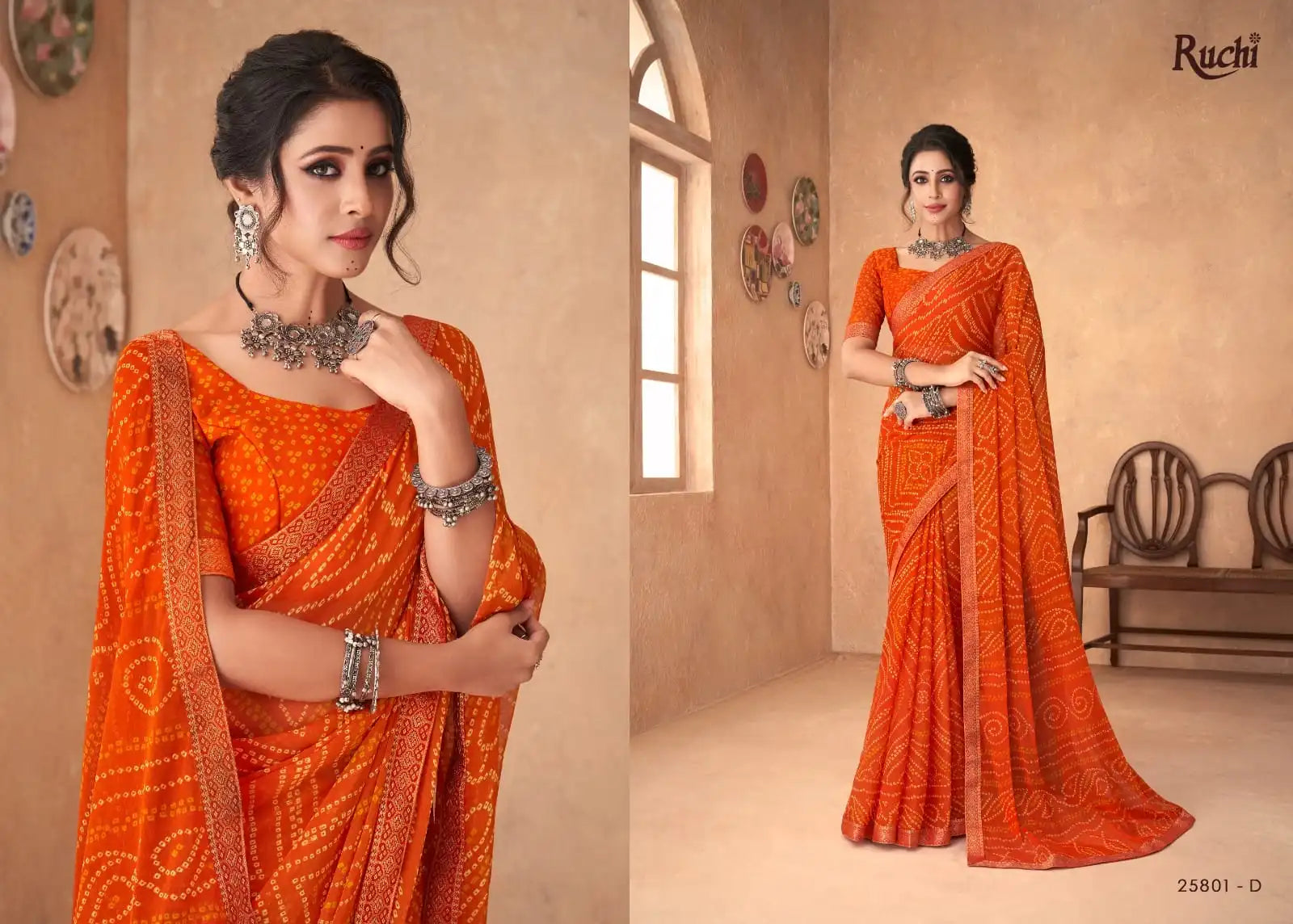 Ruchi Sarees Presents A Refined Chiffon Saree Adorned With An Attached Banarasi Border