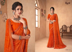 Ruchi Sarees Presents A Refined Chiffon Saree Adorned With An Attached Banarasi Border