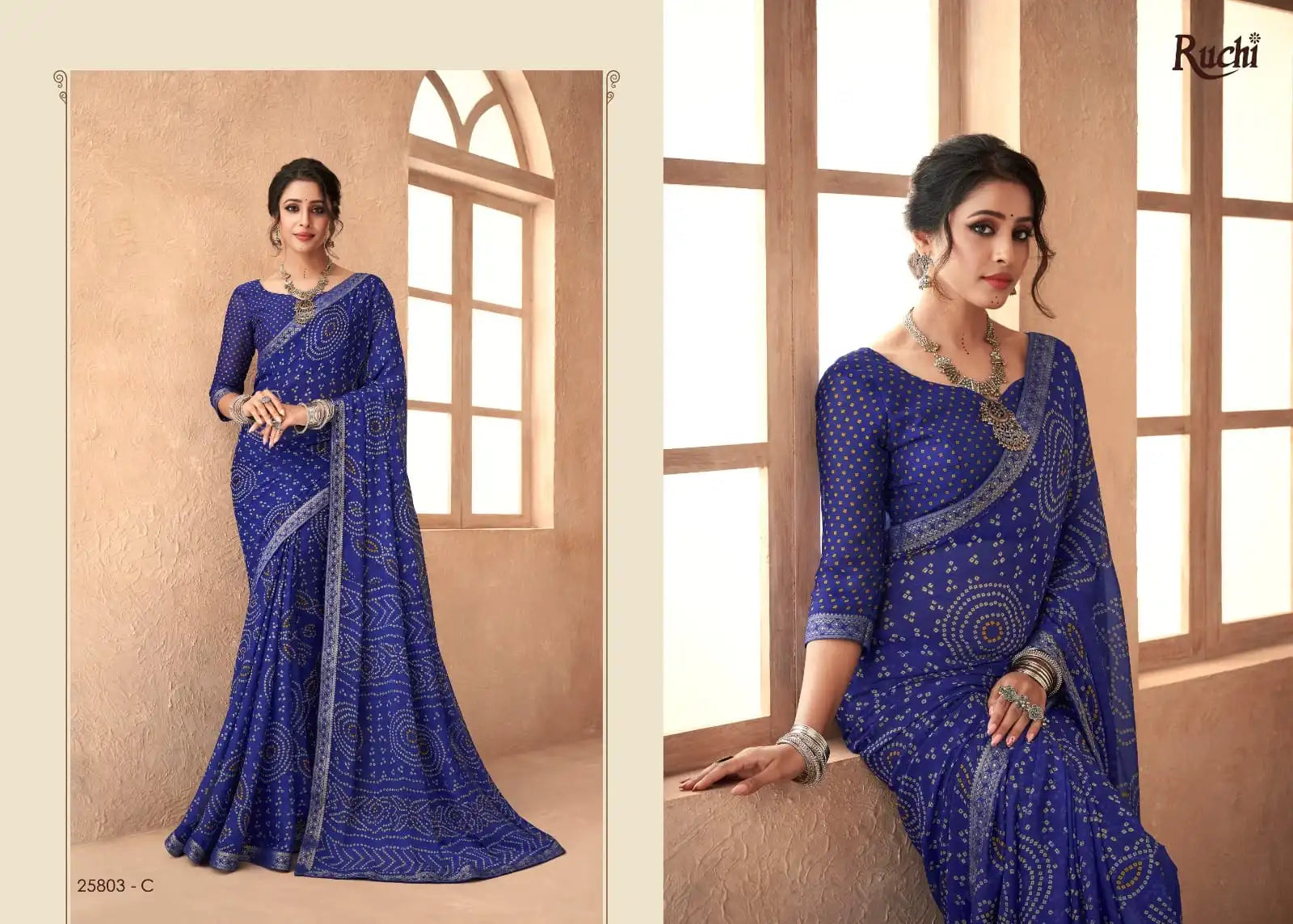 Ruchi Sarees Presents A Refined Chiffon Saree Adorned With An Attached Banarasi Border