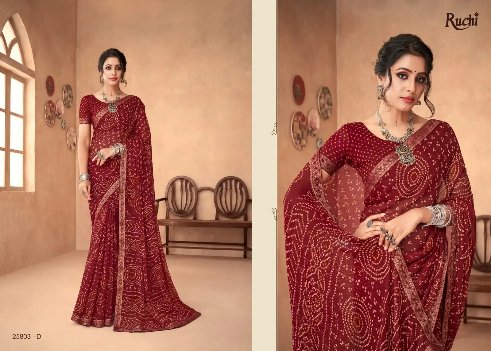 Ruchi Sarees Presents A Refined Chiffon Saree Adorned With An Attached Banarasi Border
