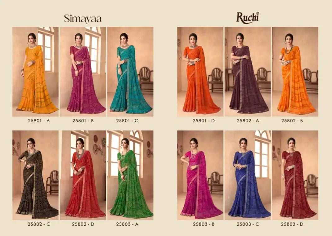 Ruchi Sarees Presents A Refined Chiffon Saree Adorned With An Attached Banarasi Border