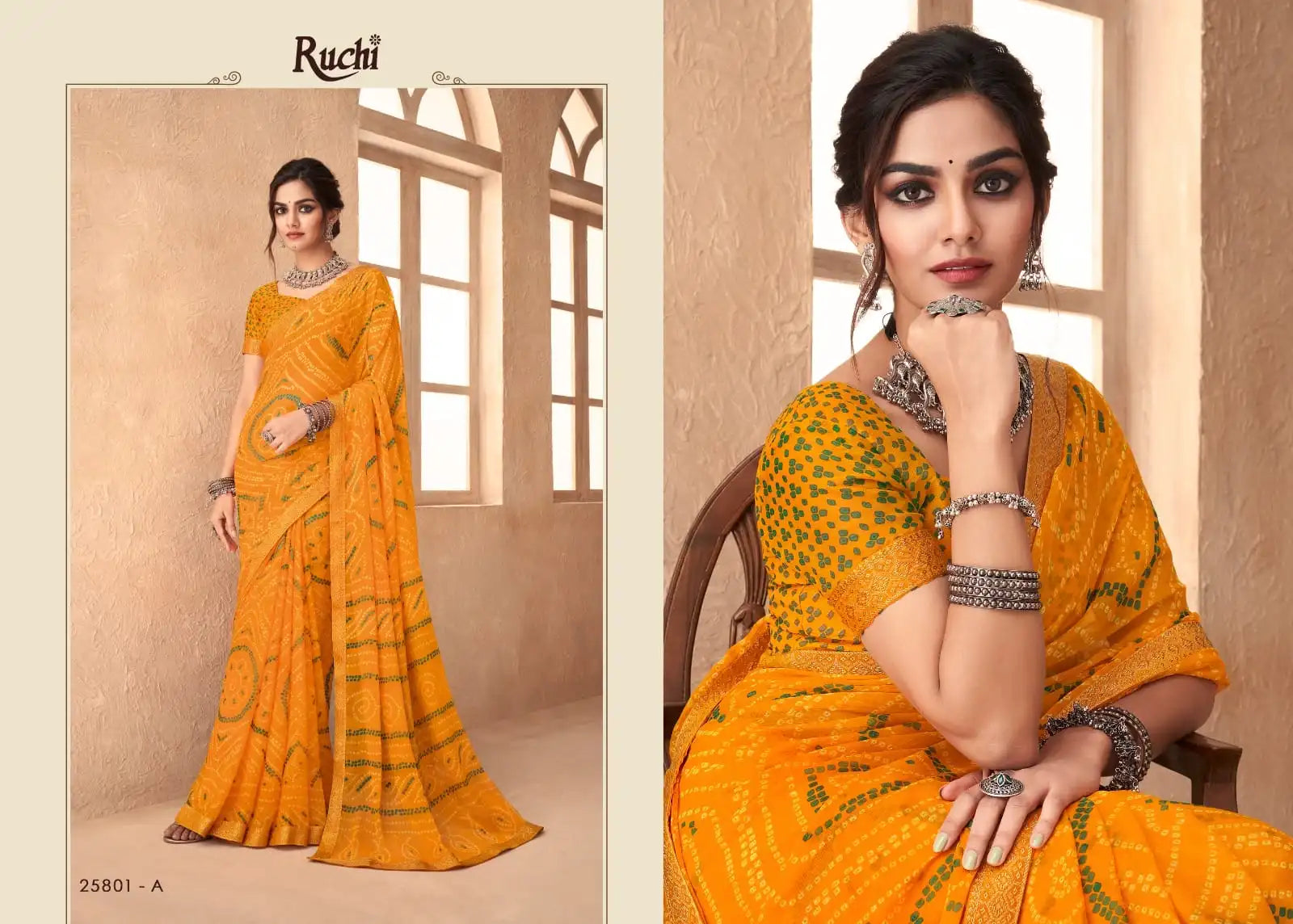 Ruchi Sarees Presents A Refined Chiffon Saree Adorned With An Attached Banarasi Border