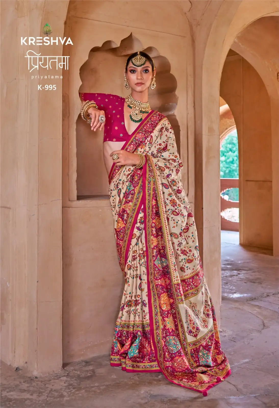 Kreshva Sarees Combine The Richness Of Silk With Exquisite Luxury Prints Enhanced By A Distinctive Glory Finish