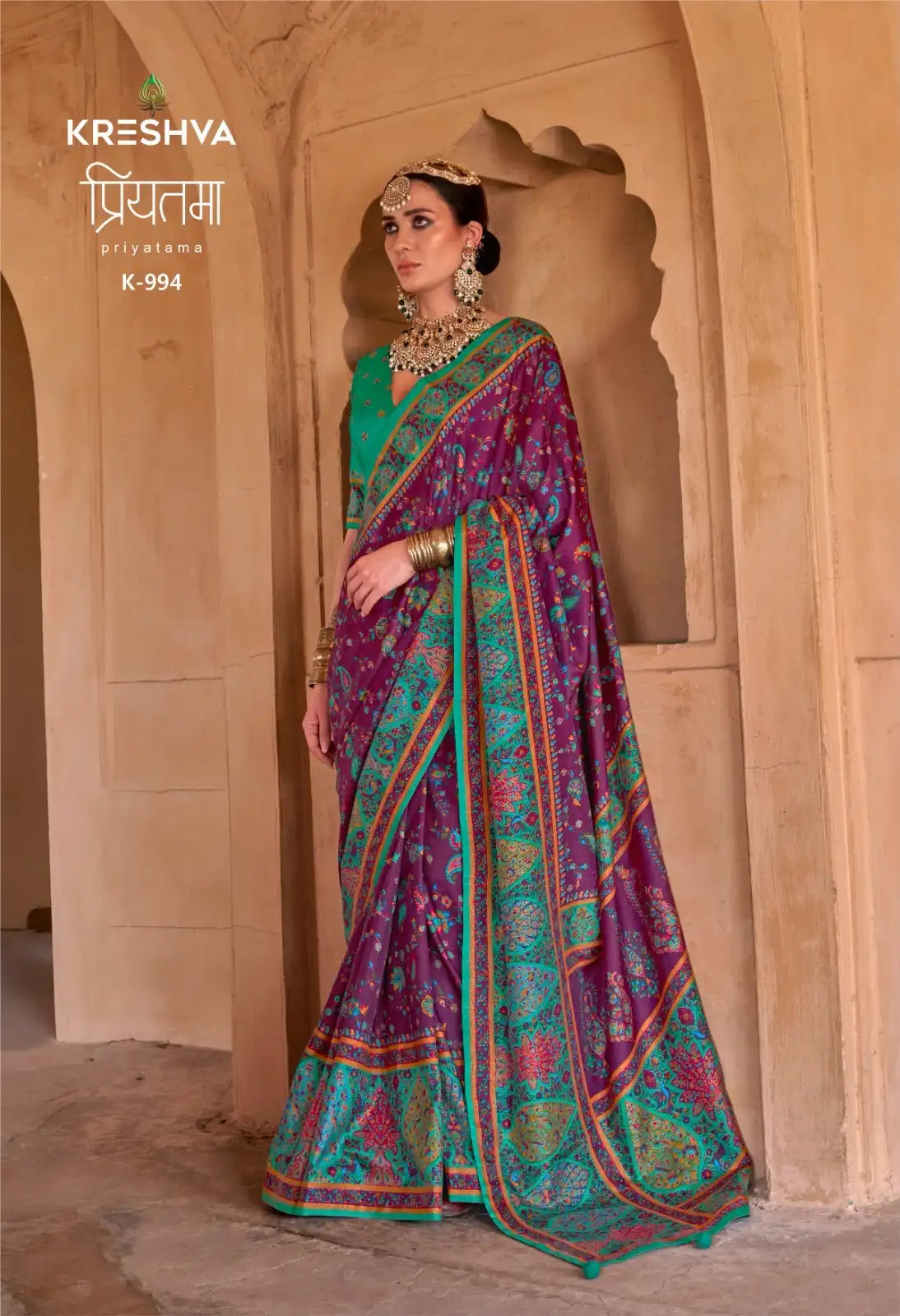 Kreshva Sarees Combine The Richness Of Silk With Exquisite Luxury Prints Enhanced By A Distinctive Glory Finish