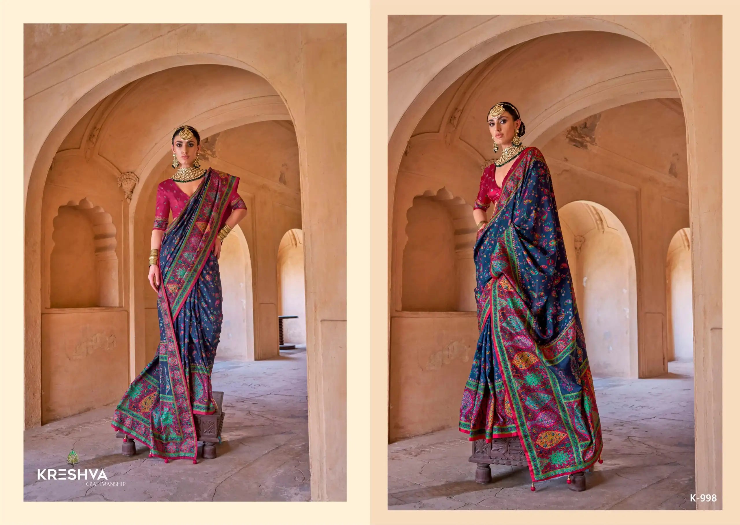 Kreshva Sarees Combine The Richness Of Silk With Exquisite Luxury Prints Enhanced By A Distinctive Glory Finish