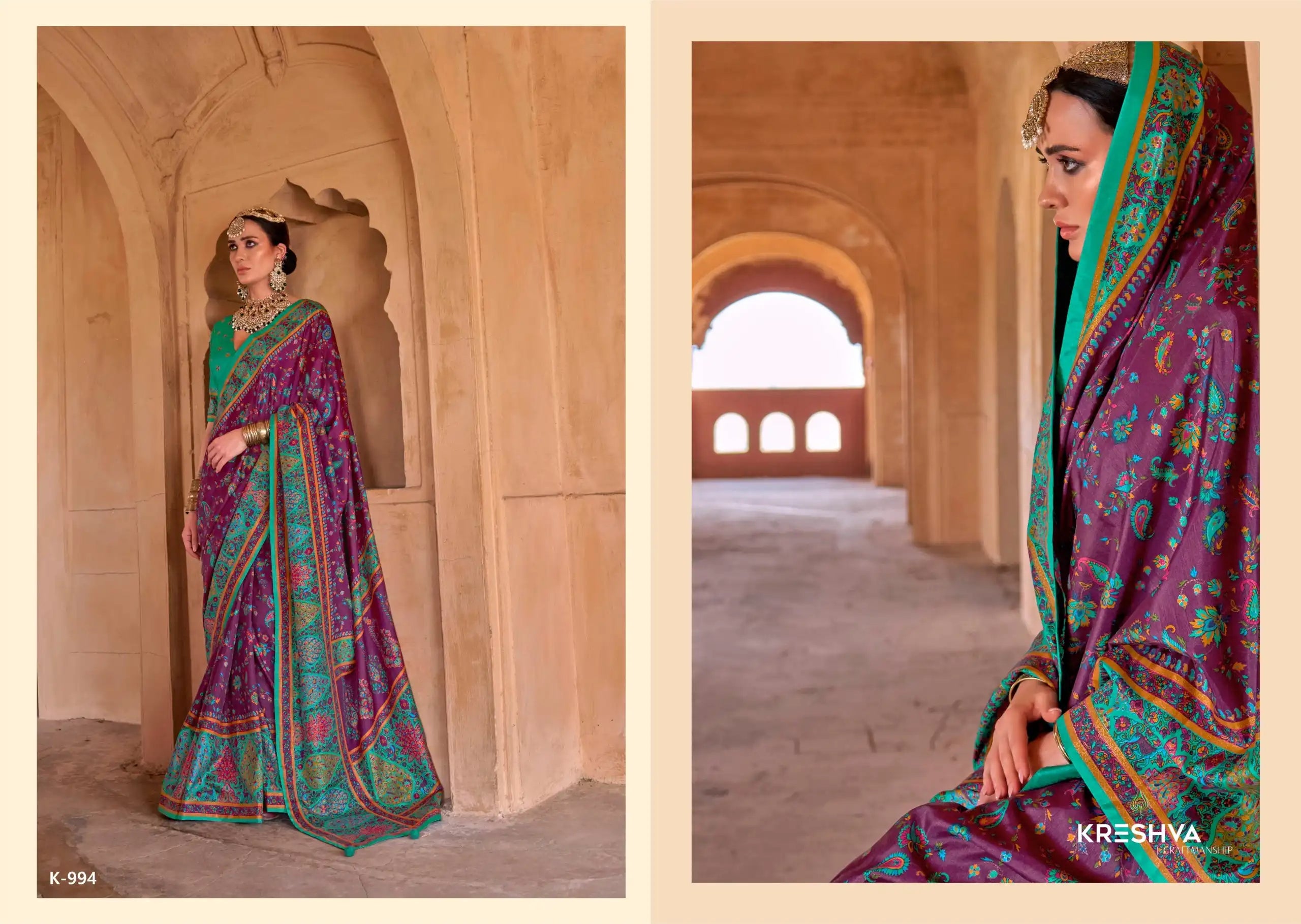 Kreshva Sarees Combine The Richness Of Silk With Exquisite Luxury Prints Enhanced By A Distinctive Glory Finish