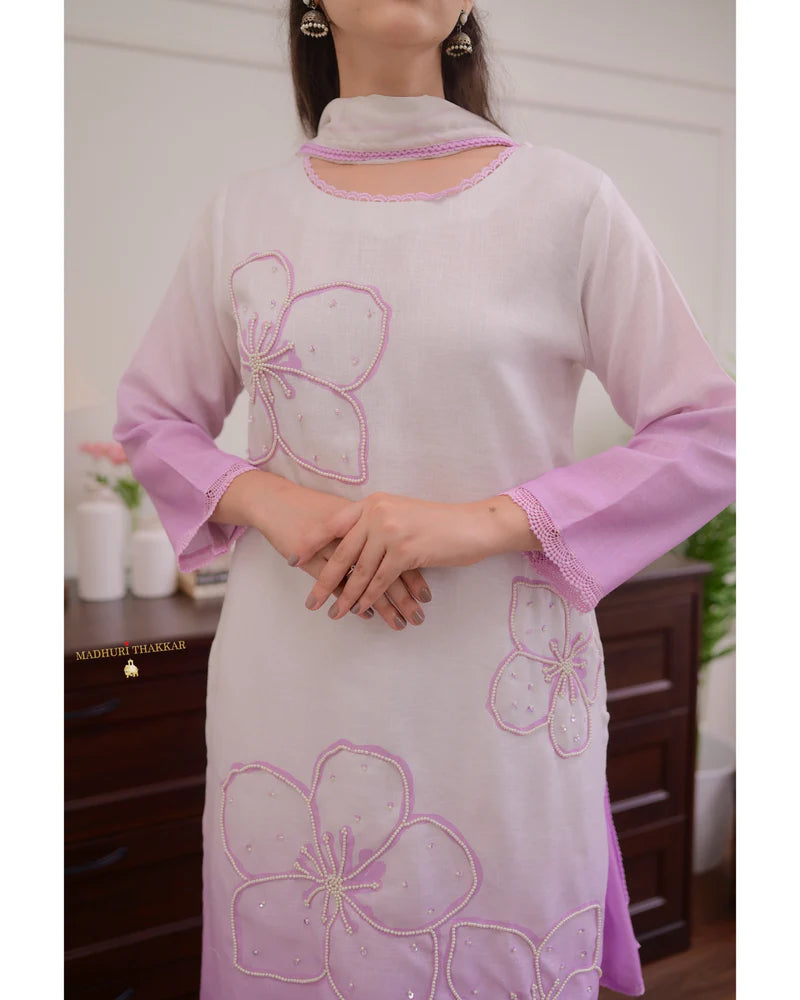 Pure Shifli Linen Cotton Pearl Work Suit - sareeswholesalers