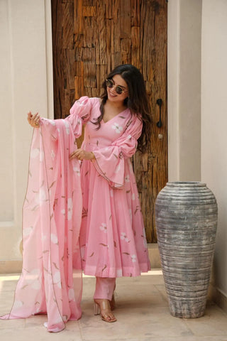 Candy pink georgette suit set - sareeswholesalers