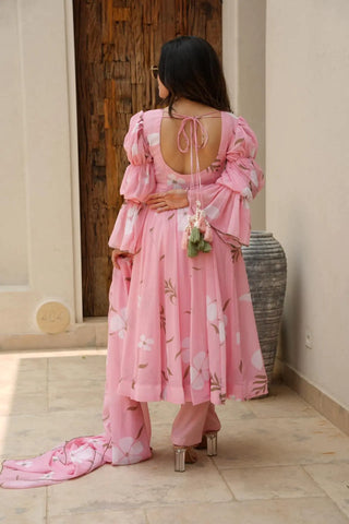 Candy pink georgette suit set - sareeswholesalers