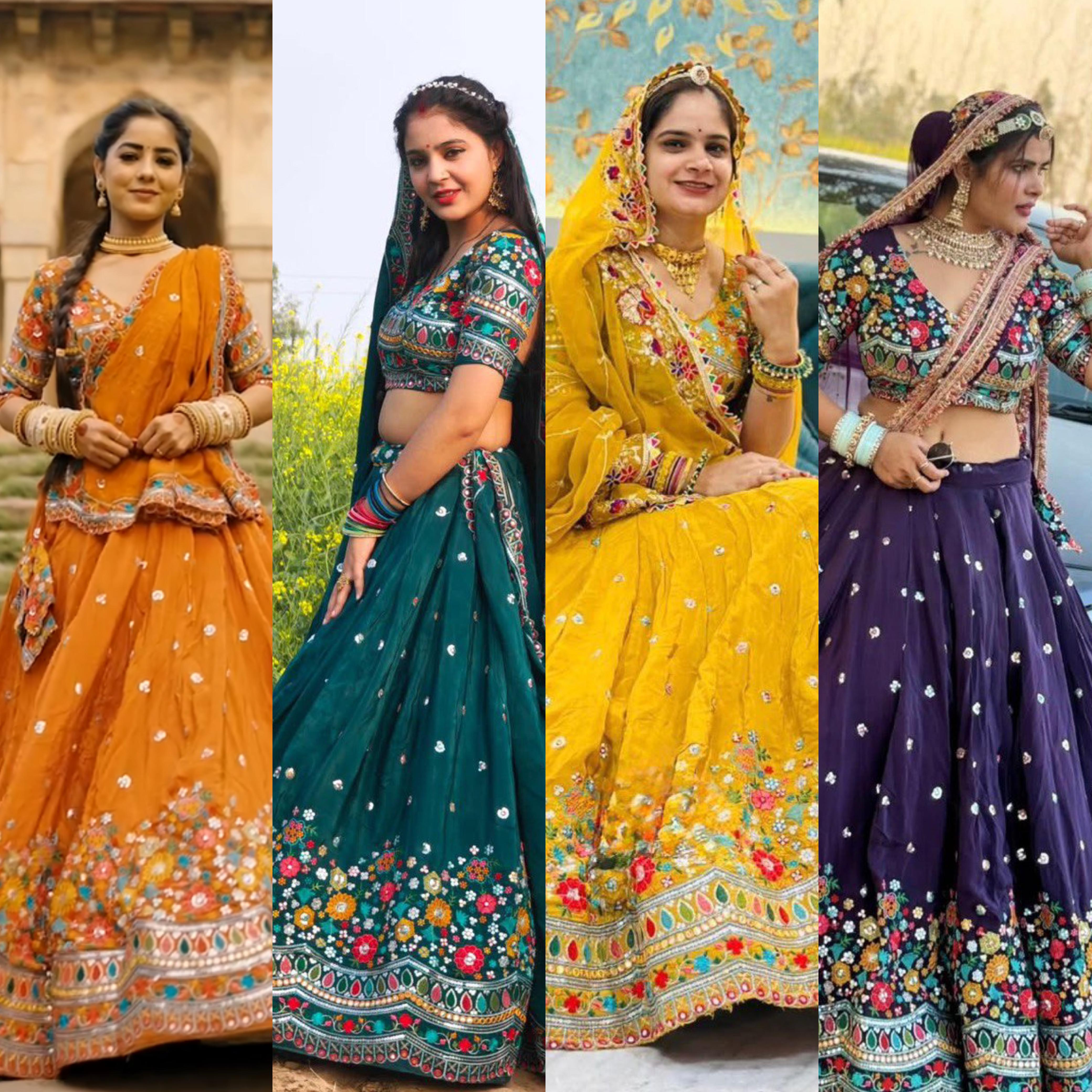 QRC Collection Elegant Hand-Embroidered Lehengas - Colorful Floral Patterns