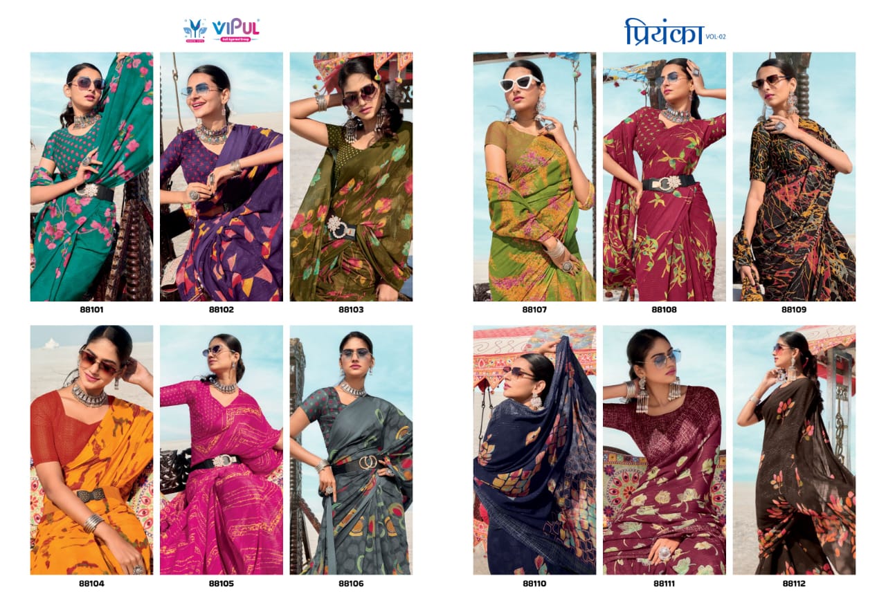 Vipul Georgette Patten Sarees With Elegant Design Featuring Intricate Patten Work